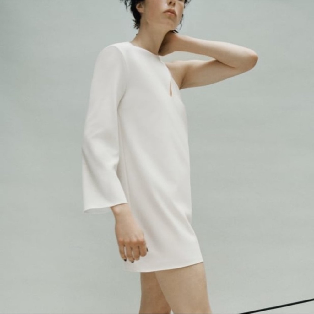Zara women's dress white short asymmetrical mini dress. Size S